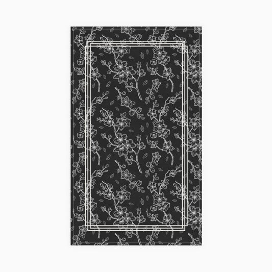 tea towel, kitchen towel, cherry blossom, black