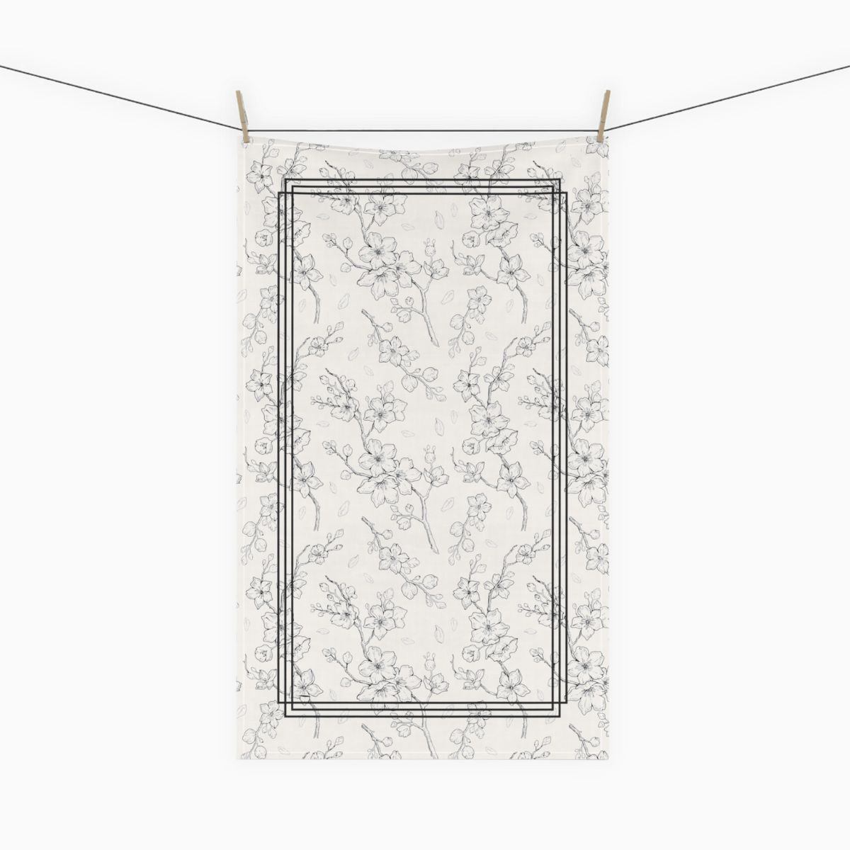 tea towel, kitchen towel, cherry blossom, white