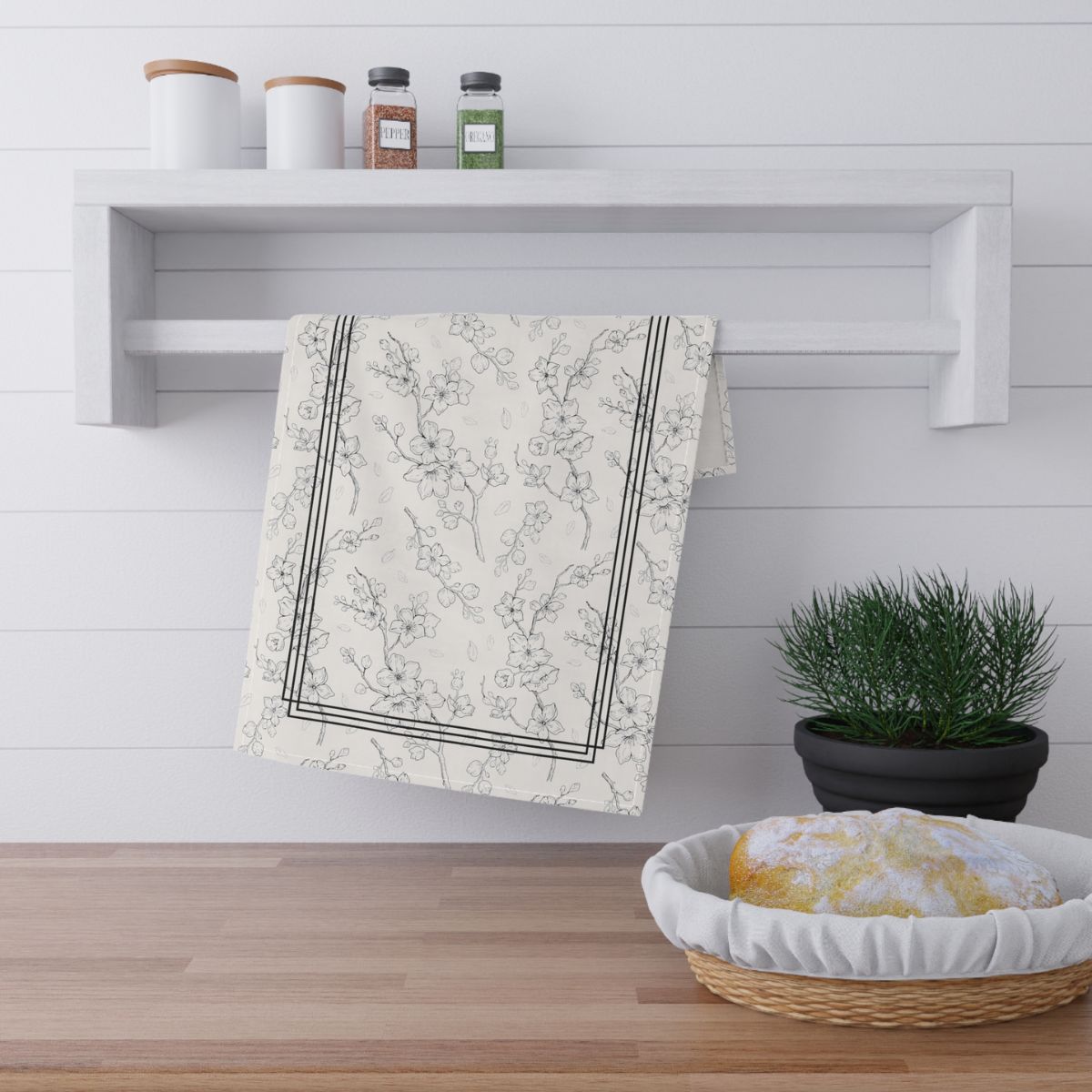 Tea Towel | Floral Tea Towel | Kitchen Towel | Cherry Blossom | White
