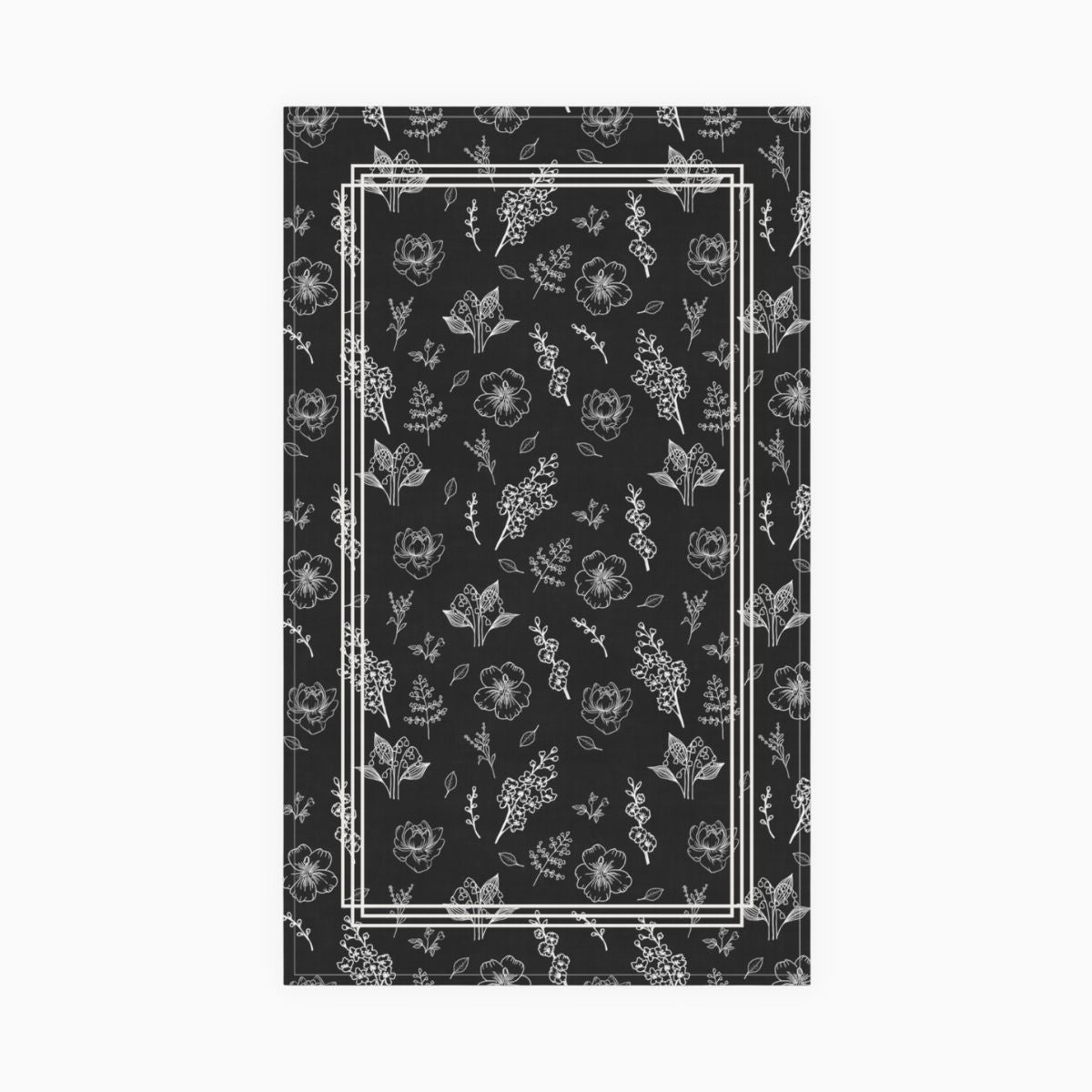 tea towel, kitchen towel, floral, delicate flower, black