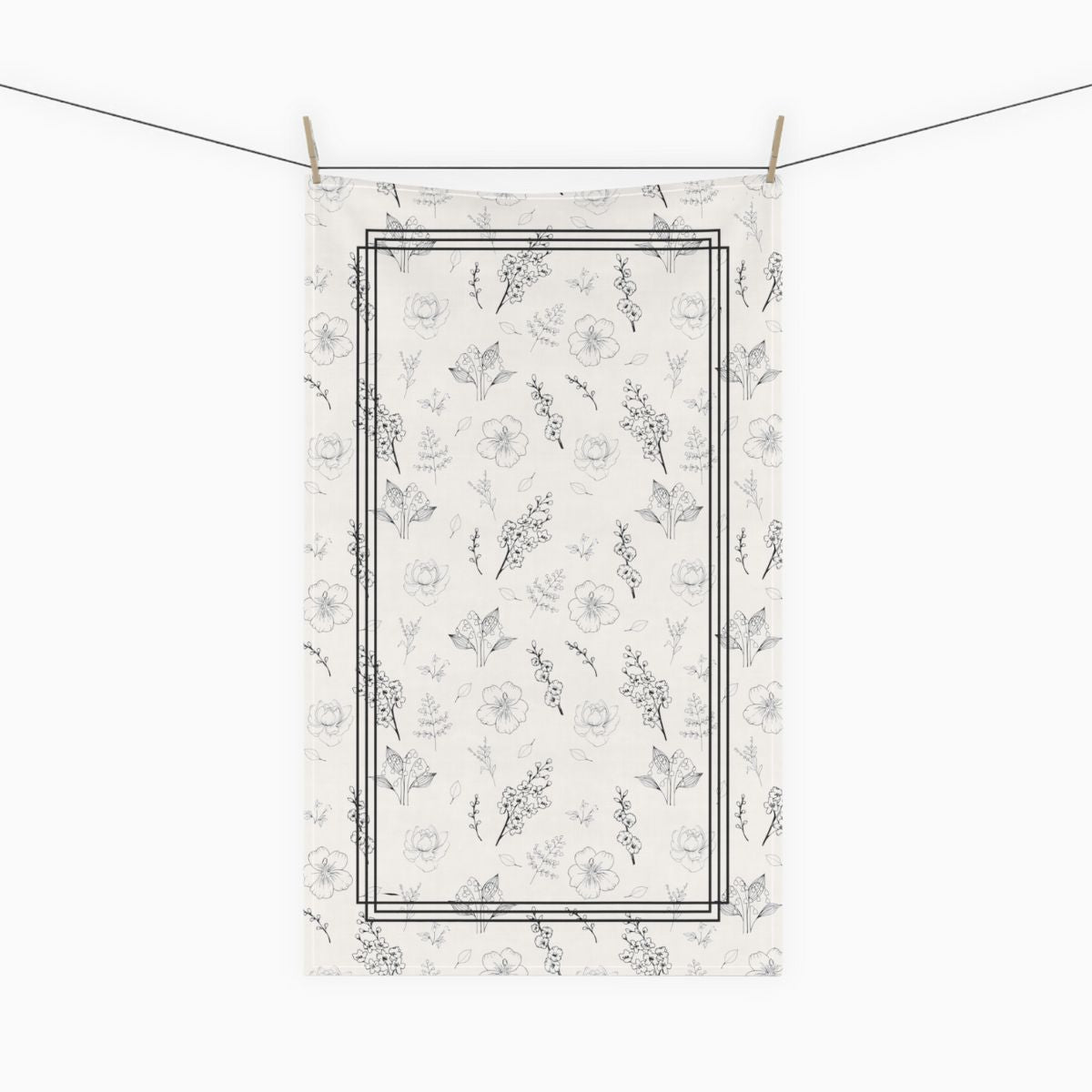 tea towel, kitchen towel, floral, delicate flower, white