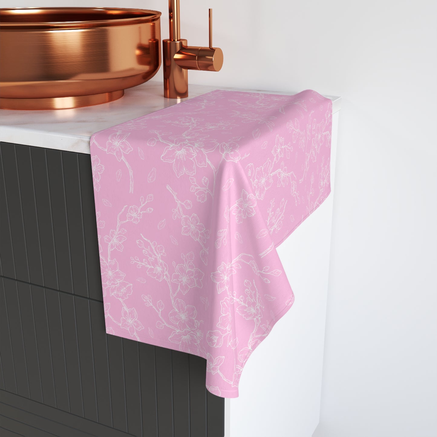 Pink Cherry Blossom Hand Towel — Floral Decorative Kitchen & Bath Towel
