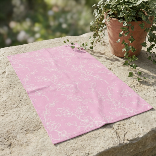 Pink Cherry Blossom Hand Towel — Floral Decorative Kitchen & Bath Towel