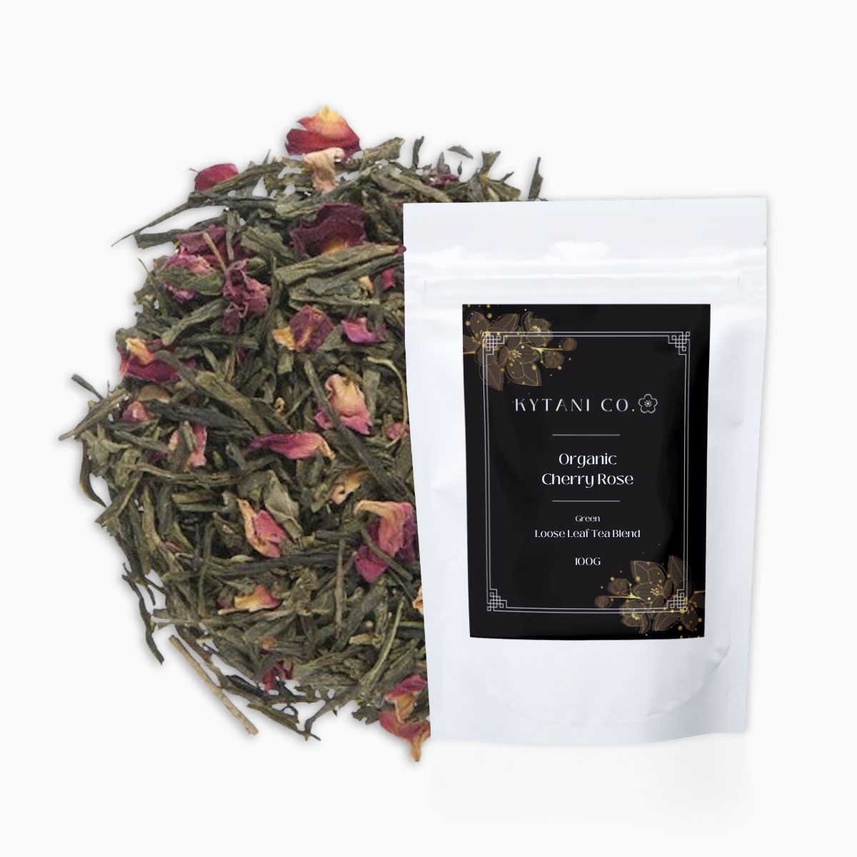 cherry rose tea, organic, loose leaf, green tea